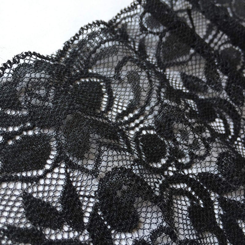 LUMKET 6 Inches Wide Stretchy Lace Ribbon Elastic Trim Fabric with Floral Pattern for Bridal Wedding Decorations , Sewing DIY Making and DIY Crafts-5 Yards (885 Black) - Image 4